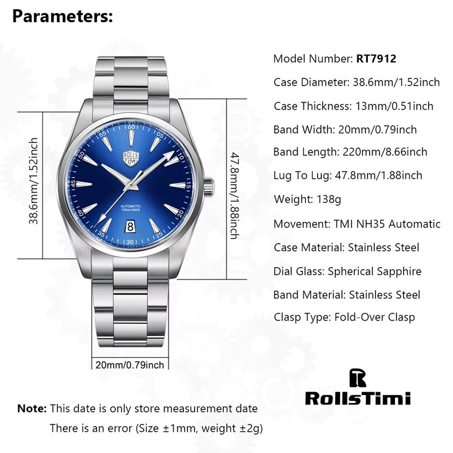 Rollstimi Armbanduhr, Automatik, Edelstahl, Blau, Herren - Bild 6