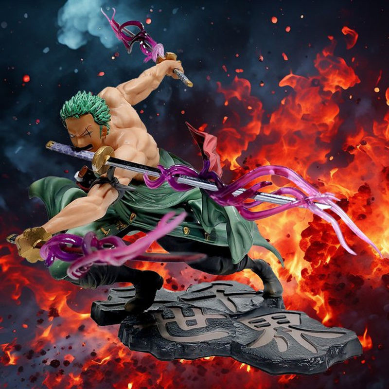 Bandai One Piece Roronoa Zoro Anime-Figur mit Drei-Schwerter-Kampftechnik, mehrfarbig, Höhe: 21 cm - Bild 1