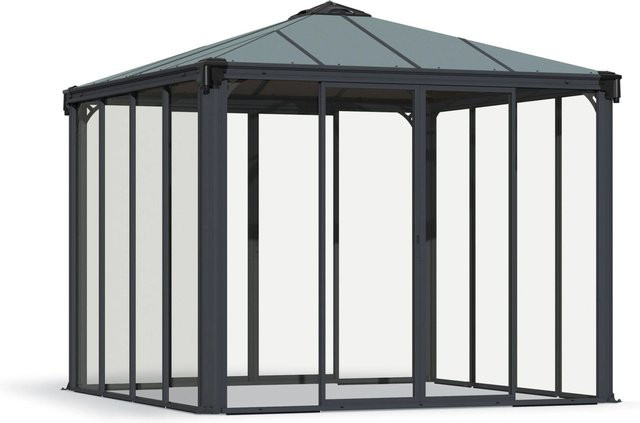 Canopia Ledro Geschlossener Pavillon Anthrazit Grau mit Aluminiumgestell und Regenrinnensystem B/T/H: 300 x 300 x 300 cm - Bild 1