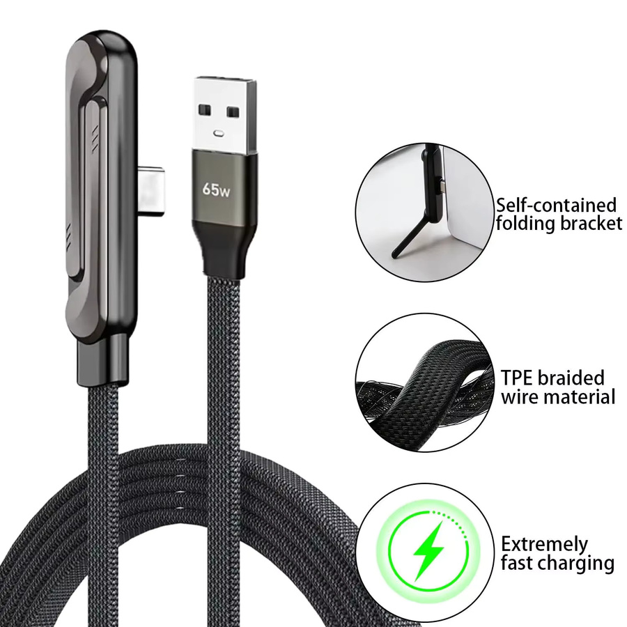 ASUS 65W Schnellladegerät in Schwarz mit integriertem Telefonständer und USB-A zu USB-C Ladekabel - Bild 2