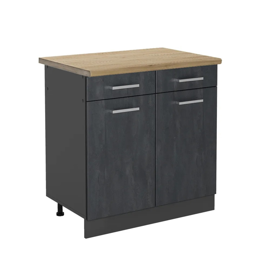 Vicco Küchenunterschrank R-Line Schubladenschrank in Schwarz Beton und Eiche mit Anthrazit Korpus, Breite: 80 cm - Bild 2