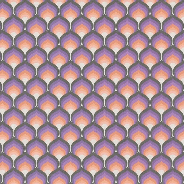 PROFHOME Retro Tapete Grafisch in Lila, Orange-Gelb und Creme-Weiß, Vlies-Tapete mit geometrischem Muster, Breite: 0,53 m, Länge: 8,50 m - Bild 1