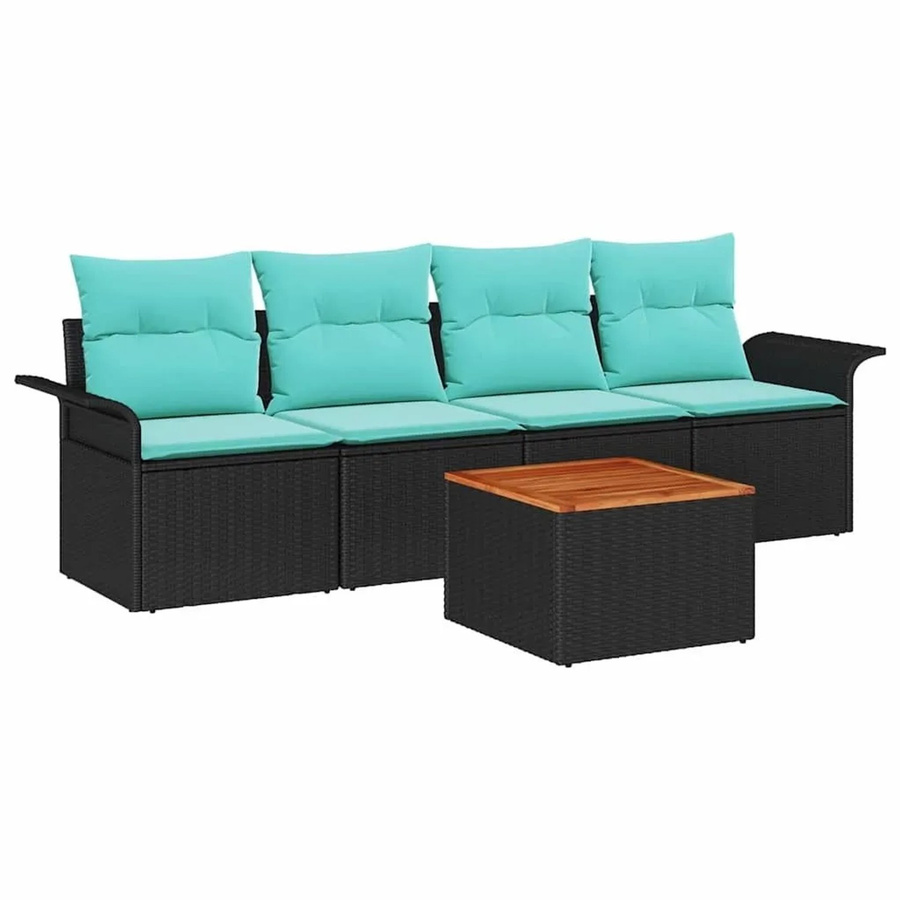 vidaXL Gartenmöbel-Set aus Poly-Rattan mit 5 Teilen in Schwarz und Türkis inklusive Polsterung und Couchtisch - Bild 2