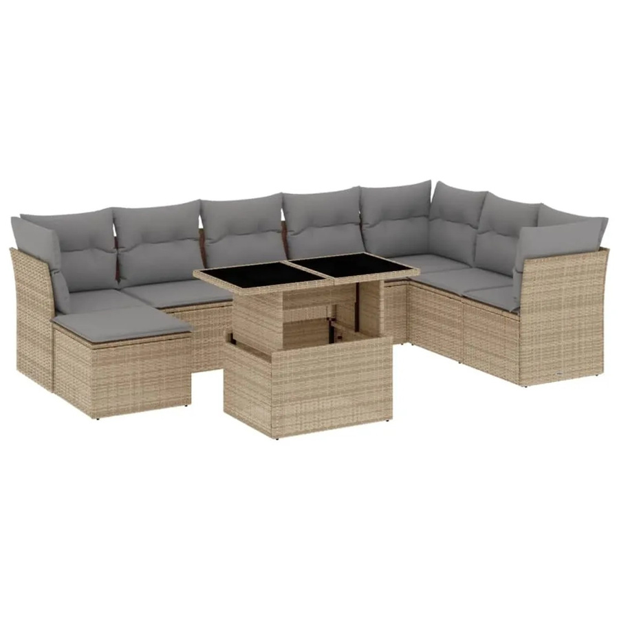 vidaXL 9-teilige Garten-Sofagarnitur aus Poly-Rattan mit Kissen in Beige-grau - Bild 2