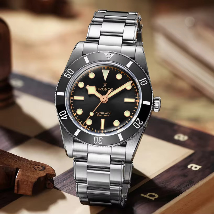 CRONOS Armbanduhr Automatik, Edelstahl, 37 mm, Schwarz, Herren - Bild 2