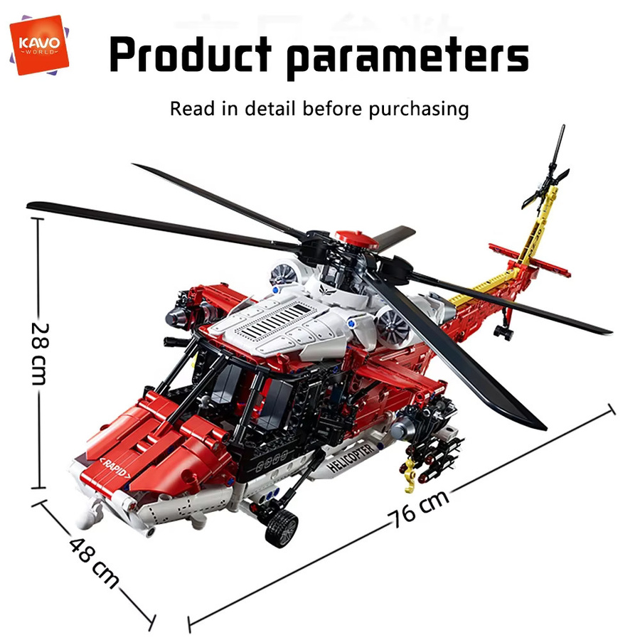 KAVOWORLD Rettungshubschrauber, Bausteine-Set, motorisiertes RC-Flugzeugmodell, 1528 Teile - Bild 6