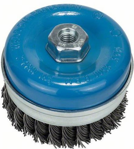 Bosch Topfbürste aus Stahl mit gezopftem Draht für Winkelschleifer, Durchmesser: 75 mm, Drahtstärke: 0,5 mm, Farbe: Silber/Blau - Bild 1