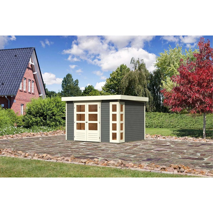 Karibu Holz-Gartenhaus Sölve in Terragrau mit Flachdach und modernem Design, B: 298 cm, T: 242 cm, H: 210 cm - Bild 2