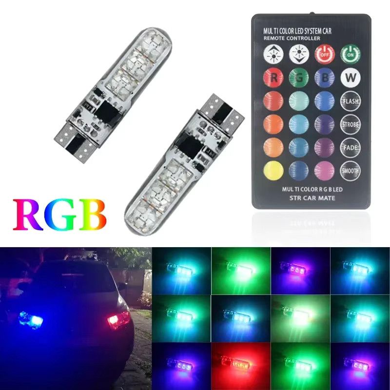 Amagi T10 W5W LED-Lampen mit 6SMD 5050 RGB 7-farbiger Beleuchtung, wasserdicht mit Stroboskopmodi und batterieloser Fernbedienung - Bild 2