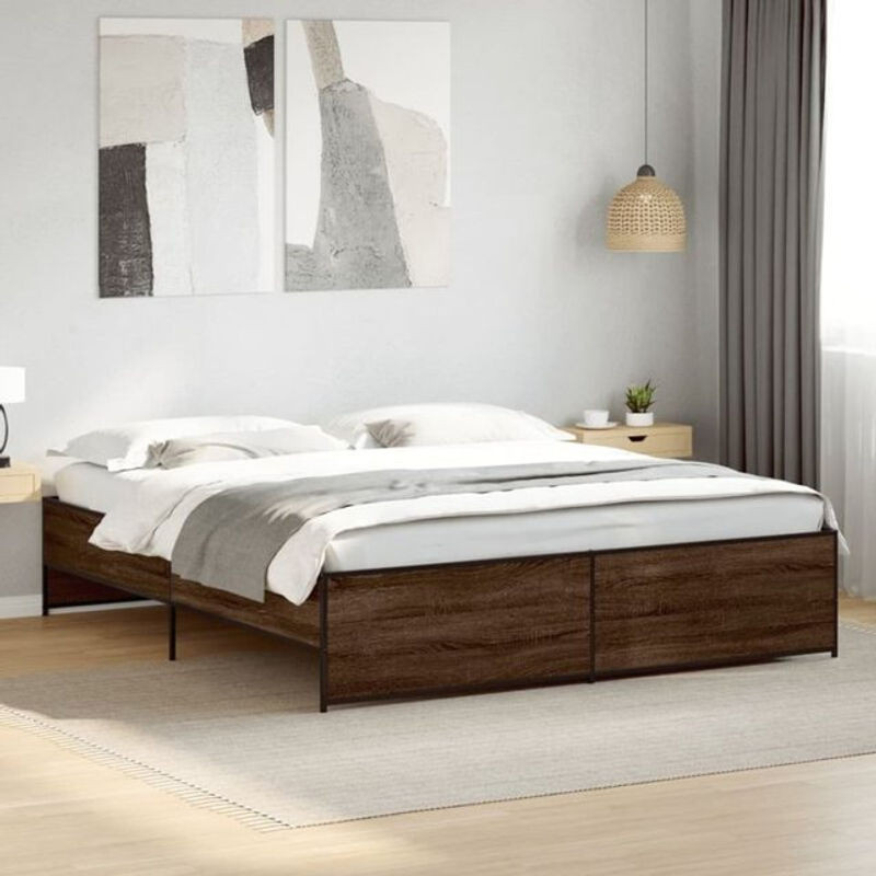 Vidaxl Doppelbett Bettgestell in Braun mit Eichen-Optik aus Holzwerkstoff und Stahl B/T/H: 180 x 200 cm - Bild 1