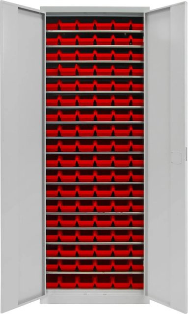PROREGAL Flügeltürenschrank Owl in Lichtgrau mit 17 Fachböden und 108 Sichtlagerkästen, H: 195 cm, B: 71 cm, T: 30 cm - Bild 1
