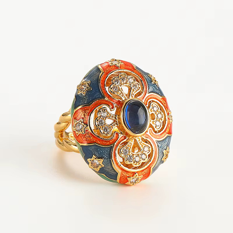 STALAIT Ring, Vintage, Emaille, Gold, Edelstein, Zirkonia, Damen - Bild 5
