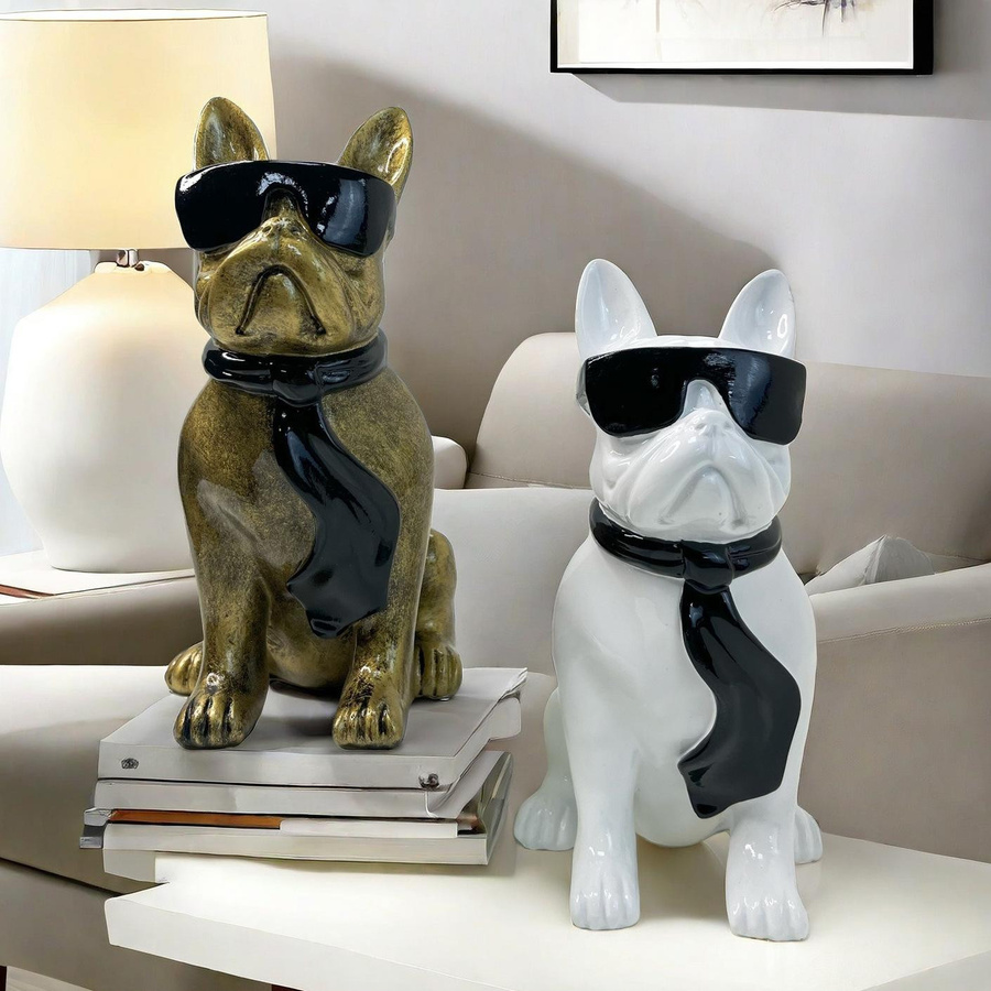 Yiran Furniture Modernes Hundeornament mit Schleife aus Kunstharz für die Tischdekoration in Schwarz, Weiß oder Gold - Bild 2