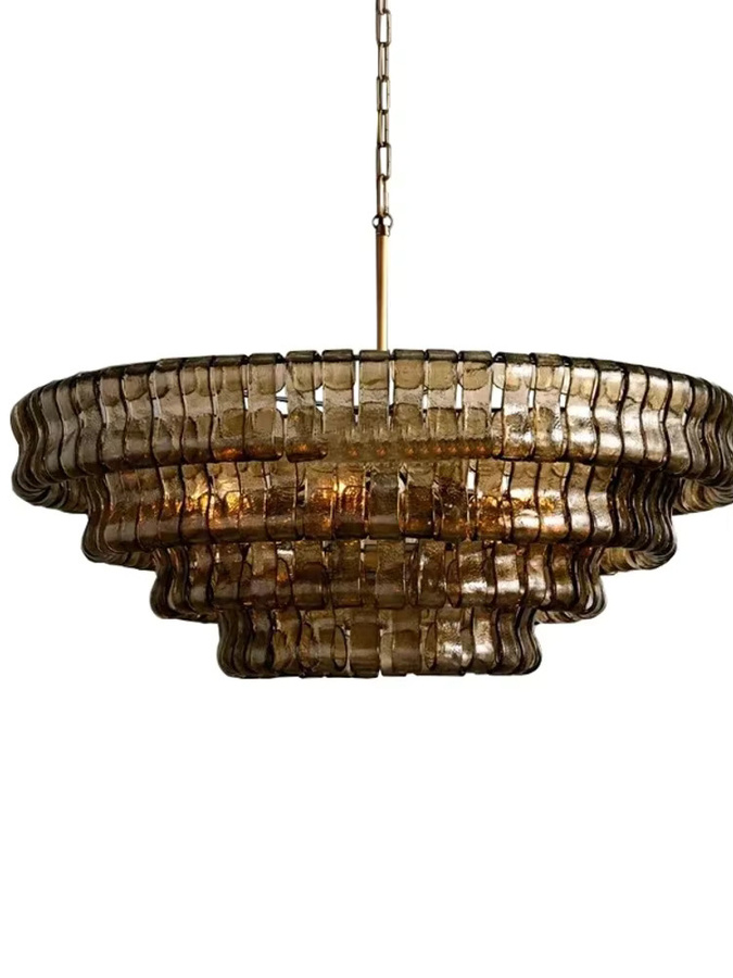 HomeLover Ghiaccio Runder Kronleuchter aus Glas in Grau und Transparent im Art-Deco-Stil mit Gold/Messing-Elementen - Bild 4