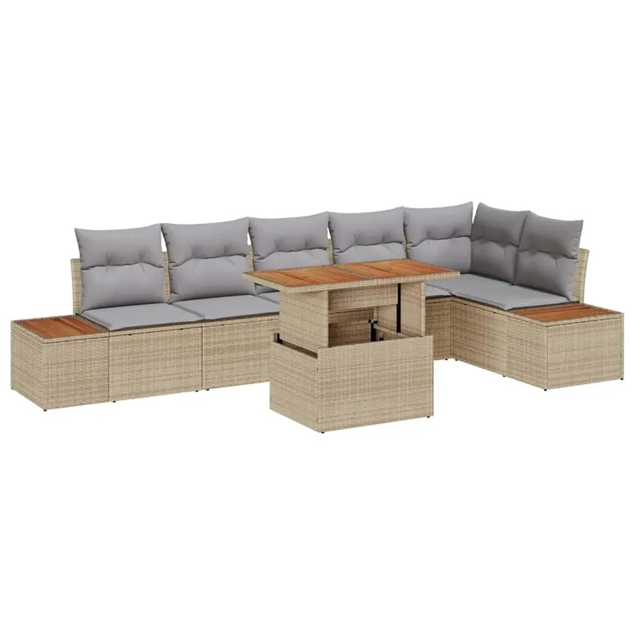 vidaXL Garten-Sofa-Set aus Poly-Rattan in Beige, 7-teiliges L-Shape Lounge-Set mit Stauraum und Polsterkissen für Garten und Terrasse - Bild 2