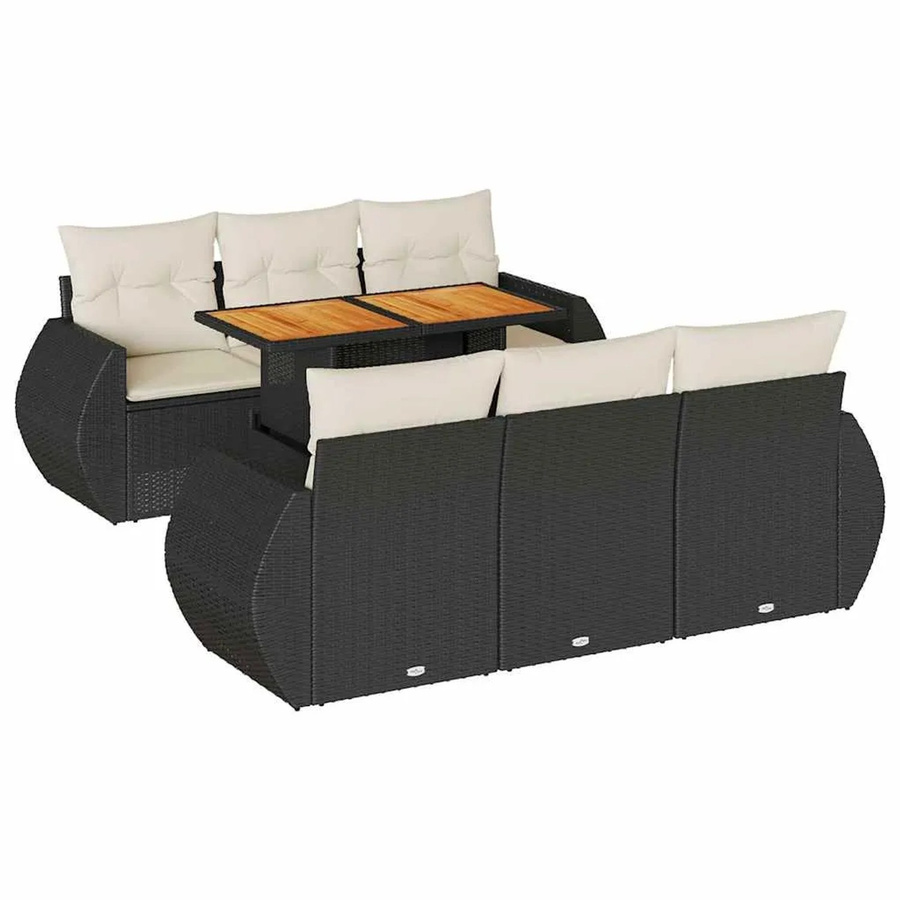 vidaXL 7-teilige Garten-Sofagarnitur aus Polyrattan in Schwarz mit Tisch und Kissen inklusive Stauraum - Bild 2