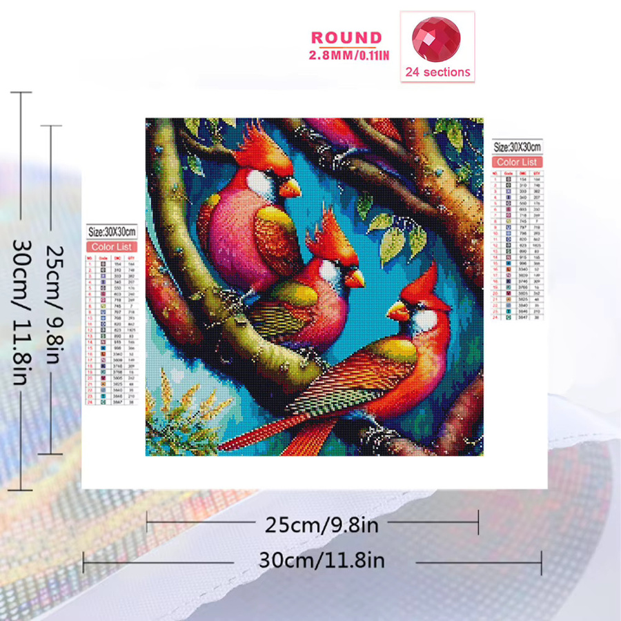 Momoart Diamant-Mosaik Vogel DIY-Set für Erwachsene und Anfänger, bunte Acryl-Diamantmalerei als Bastelbedarf für dein Hobby, B/B/B: 20 x 20 x 20 cm - Bild 2