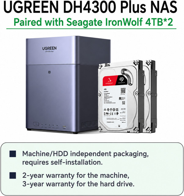 UGREEN DH4300 Plus 4-Bay NAS mit 8 TB Speicher, Privater Cloud-Speicher und Netzwerkspeicher in Schwarz - Bild 1