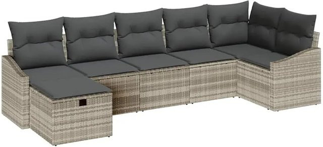 vidaXL Garten-Sofa-Set 7-teilig in Grau aus Poly-Rattan mit Kissen und Metallgestell - Bild 1