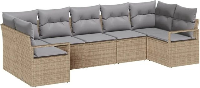 vidaXL Garten-Sofa-Set 7-teilig aus Poly-Rattan in Beige mit Polsterkissen und Armlehnen - Bild 1