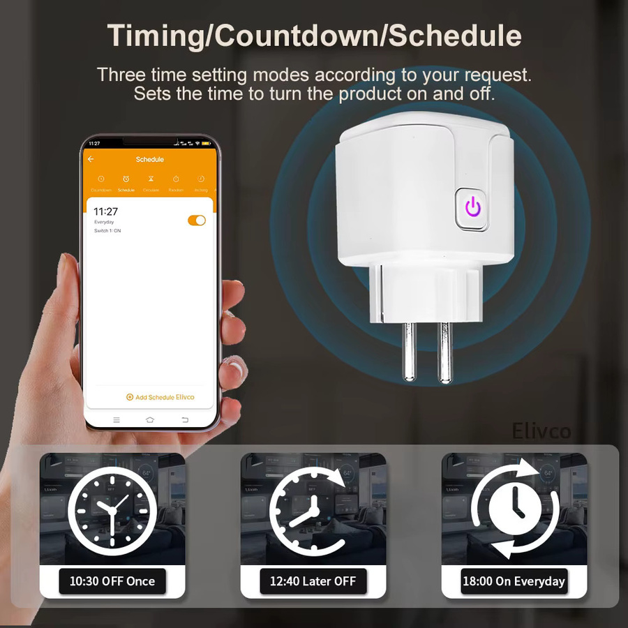 Elivco Tuya Smart Steckdose in Weiß mit Stromüberwachung, 16A WLAN-Steckdose für Smart Home, kompatibel mit Google Assistant und Alexa via Smart Life App - Bild 5