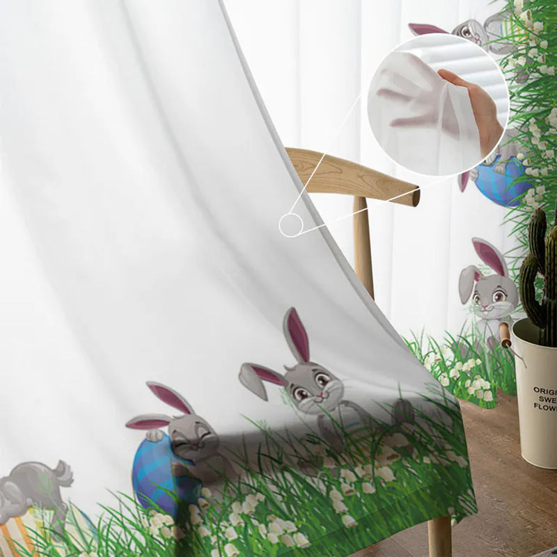 A Family Of Home Textiles Ostern Tüllvorhang mit Gras, Bunny und Eiern für Wohnzimmer, Küche und Schlafzimmer, B: 135 cm, H: 114 cm - Bild 2