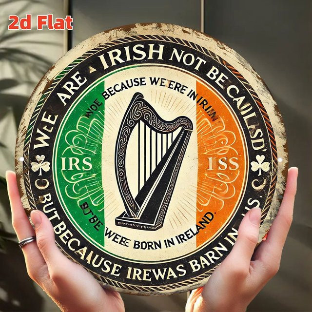 CIFBUY Irish Harp Metallschild Vintage Keltische Wanddekoration aus Blech, Rund, Mehrfarbig, Durchmesser: 20 cm - Bild 1
