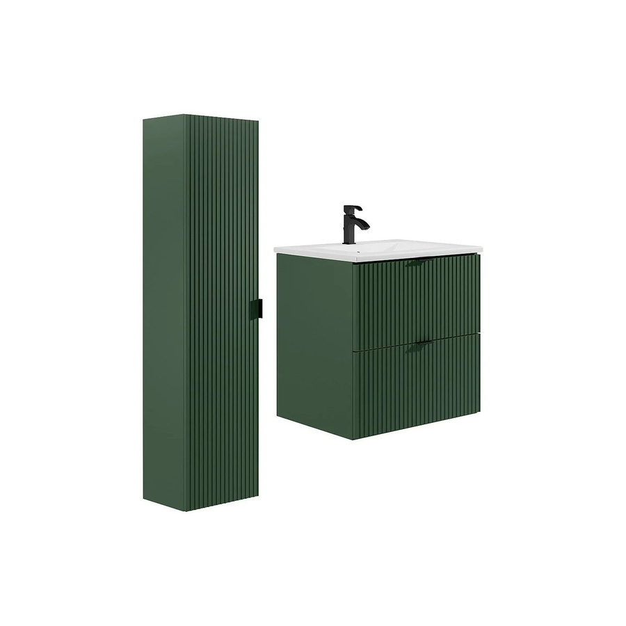 ZEVINI Badmöbel-Set in Grün mit Einbauwaschbecken und Hochschrank im modernen Stil, Breite: 60 cm, Tiefe: 47 cm, Höhe: 60 cm - Bild 2