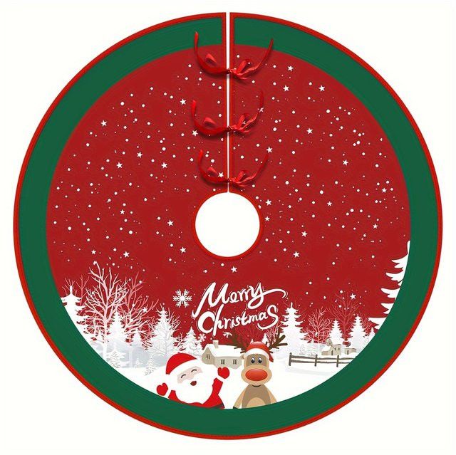 VIKAMA Weihnachtsbaumrock mit Schneeflocken- und Rentier-Design in Rot und Grün - Bild 1