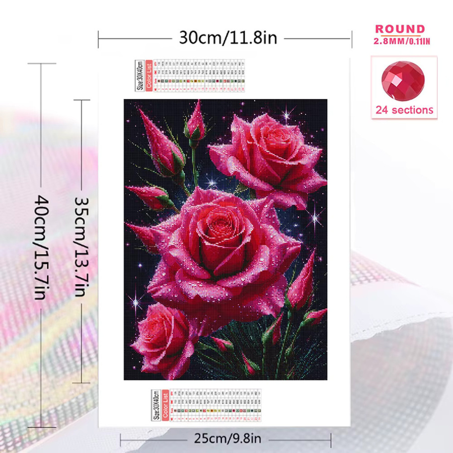 Evershine Diamant-Mosaik Bastelset mit Rosenbild aus Strasssteinen, florales Motiv, runde Steine, B/H: 20 x 30 cm - Bild 2