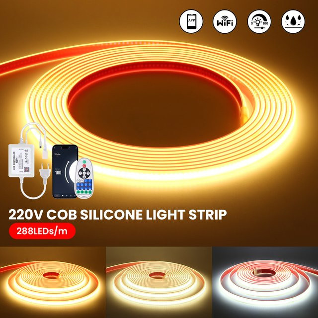 Tuya WiFi Smart COB LED-Lichtleiste Weiß, dimmbar, CCT, wasserdicht, kompatibel mit Amazon Alexa, AC 220V - Bild 1