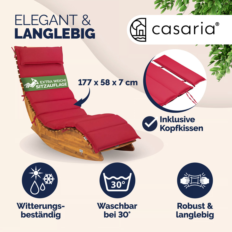 Casaria Saunaliege Java 2er-Set aus FSC-zertifizierter Akazie mit roter Auflage - Bild 2