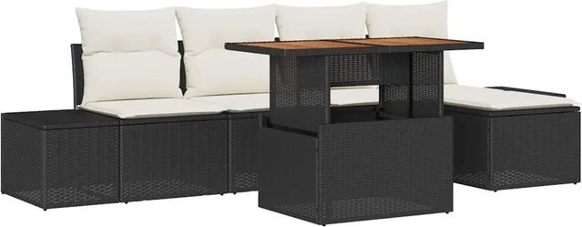 6-teiliges vidaXL Garten-Sofa-Set aus Poly Rattan in Schwarz mit integriertem Stauraum und Polstern - Bild 1