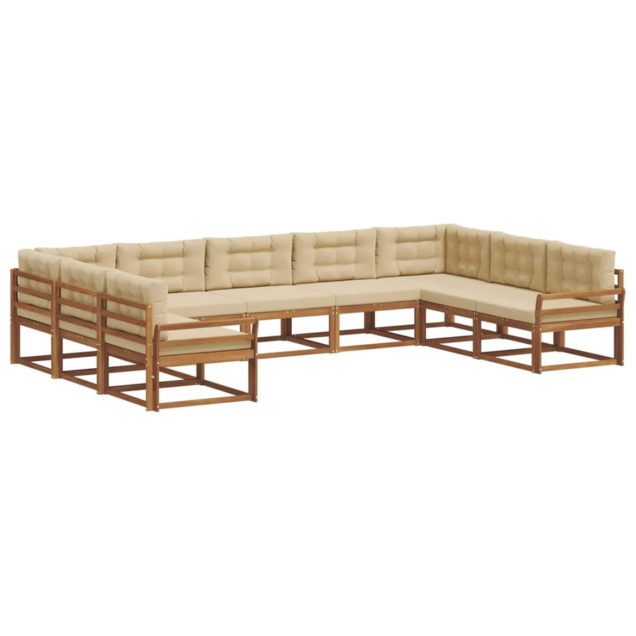 vidaXL Outdoor-Sofagarnitur 9-tlg. in U-Form aus Akazienholz mit Kissen in Natur und Beige - Bild 2