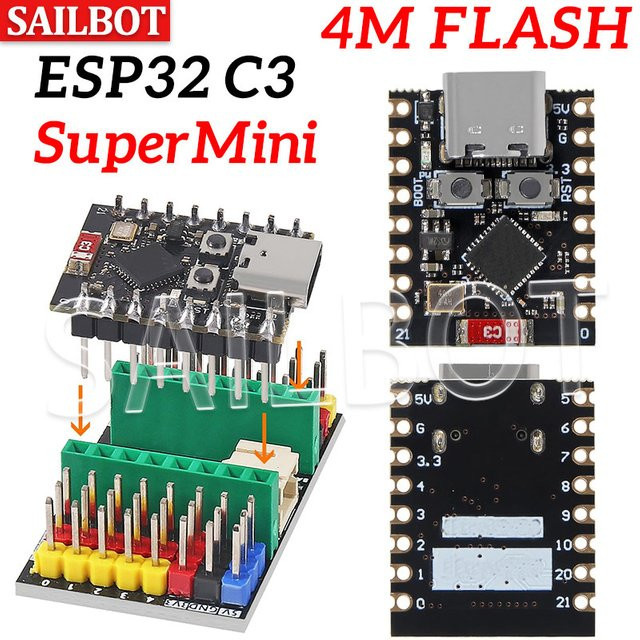 ESP32 C3 Development Board Modul mit 32-Bit Single-Core Prozessor, WiFi und Bluetooth, USB-C Anschluss, Schwarz - Bild 1