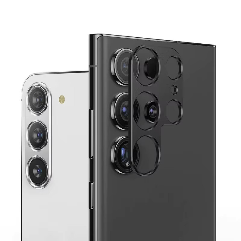 Aluminium Metall Objektiv Abdeckung und Displayschutzfolie für Samsung Galaxy S25 Ultra, S24 Ultra und S25 Plus in Schwarz - Bild 1