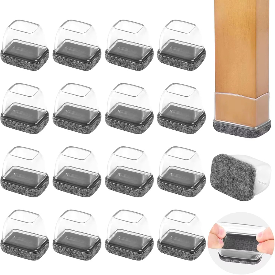 FLOOR GUARD Silikon-Stuhlbeinkappen mit Filz-Fußabdeckung, rechteckig, 8 Stück, Breite: 22–32 mm - Bild 2