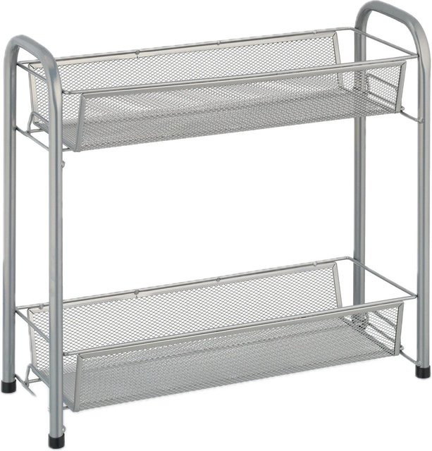 Relaxdays Gewürzregal aus Metall in Silber mit 2 Ablagen und Mesh-Design, freistehend, B: 44 cm, H: 40 cm, T: 17,5 cm - Bild 1