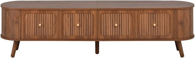 okwish TV Schrank in Braun mit 4 Türen, Goldgriffen und Holzbeinen, B/T/H: 180 x 38 x 47 cm - Bild 1