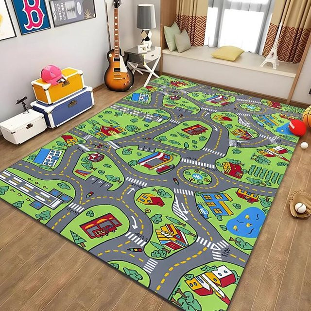 Kinderteppich Spielteppich Stadtleben von Rouxin thirteen, bunter Spielteppich mit Straßenverkehrssystem für das Kinderzimmer, B/B: 60 x 40 cm - Bild 1