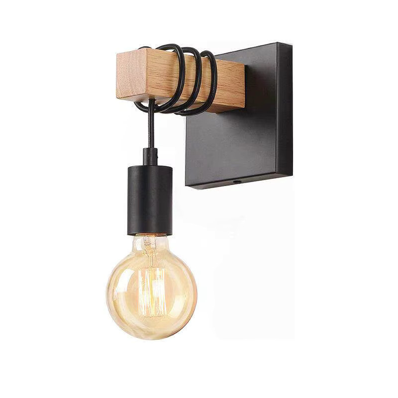 OSABO Retro Holz LED Wandleuchte E27 in Schwarz für Wohnzimmer und Badezimmer - Bild 6