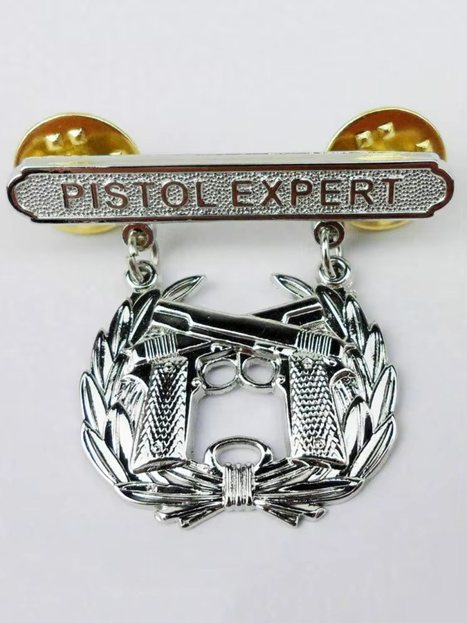 US Marine Pistol Qualification Expert Shooter Shooting Badge Pin, Silber - Bild 1