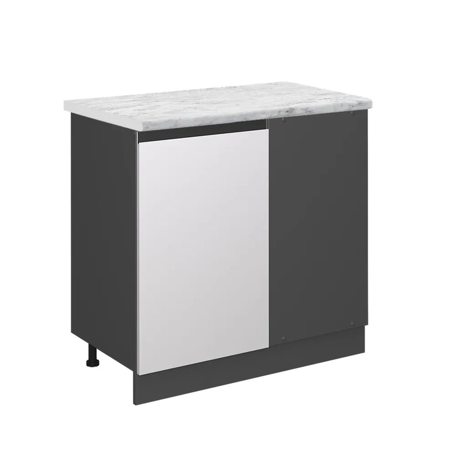 Vicco R-Line Eckunterschrank für die Küche in Weiß und Anthrazit mit Marmor-Optik, B/T/H: 86,0 x 46,0 x 81,6 cm - Bild 2