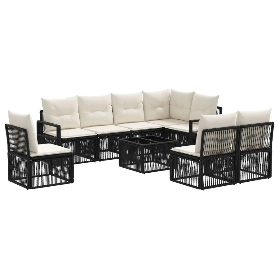 vidaXL Gartensofa-Set 9-teilig in Schwarz aus Poly-Rattan mit Polstern und Couchtisch für Garten und Terrasse - Bild 2