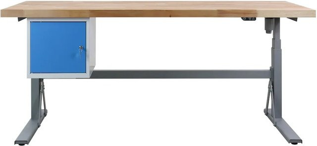PROREGAL Höhenverstellbare Werkbank Giant Rhino mit Würfelbohrungen, Traglast 300 kg, H x B x T: 70 bis 117 x 200 x 75 cm, Staubgrau/Lichgrau/Lichtblau - Bild 1