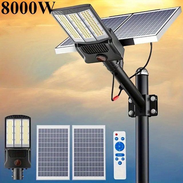 YQCHEZI Solar-Straßenlaterne für den Außenbereich, 8000 W Solar-Flutlicht in Schwarz, moderne Solarlampe mit Dämmerungssensor für Parkplätze, Gärten und Straßen - Bild 1