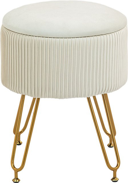 HOMCOM Sitzbank mit Stauraum in Cremeweiß, 2-in-1 Polsterbank mit Samtoptik und Stahlrahmen, B/T/H: 40 x 48 x 40 cm - Bild 1