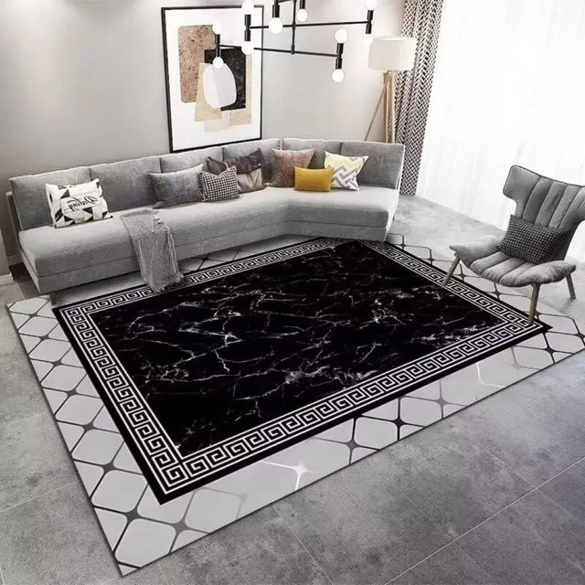 Wucifang Jewelry Teppich in Gold und Schwarz, weicher Flanell, geometrisches Design, rutschfest und waschbar, B: 80 cm, T: 120 cm - Bild 1