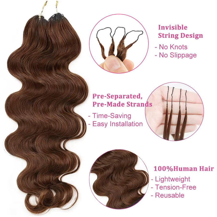 QAANA Haarextension Body Wave Feather Crochet, 12A Rohhaar, Dunkelbraun - Bild 3