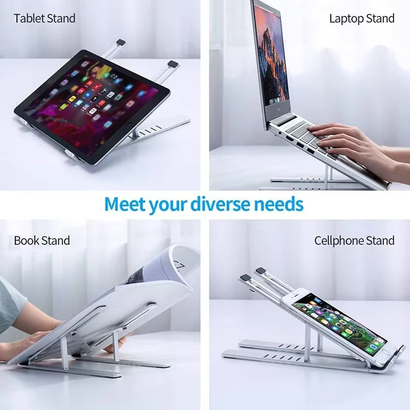 Verstellbarer und faltbarer Laptop-Ständer aus Aluminiumlegierung in Silber für Notebook-Computer mit Kühlfunktion und rutschfestem Halt - Bild 5